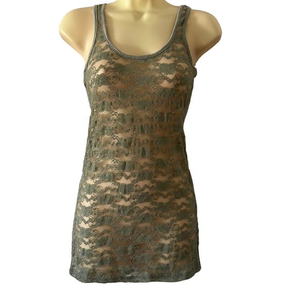 Mod Be Size M Juniors Grayish Green Lace Tank Dress Swimsuit Coverup - Picture 1 of 8